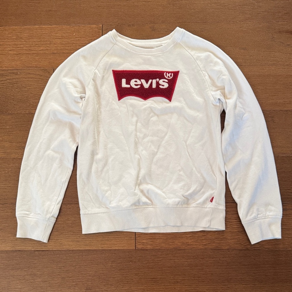 Levi's White Crewneck Sweatshirt with Red Embroidered Logo Patch